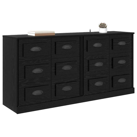 vidaXL Sideboards 2 pcs Black Oak 70 x 35.5 x 67.5 cm Engineered Wood