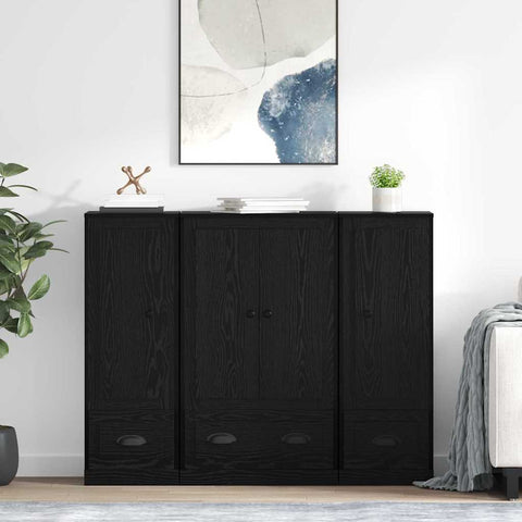 vidaXL Sideboard with Drawer 3 pcs Black Oak Engineered Wood