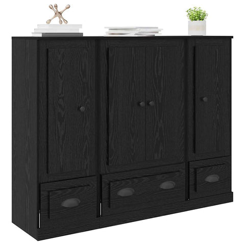 vidaXL Sideboard with Drawer 3 pcs Black Oak Engineered Wood