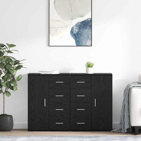 vidaXL Sideboards with Drawer Corona 2 pcs Black Oak 59 x 39 x 80 cm