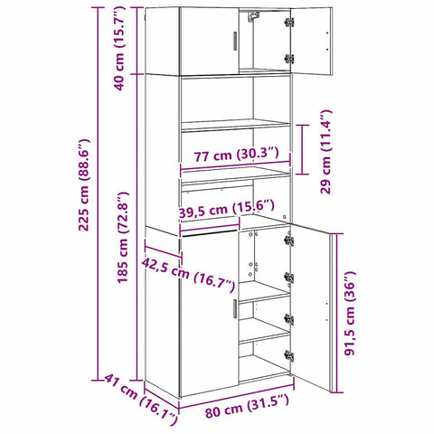 vidaXL Storage Cabinet Black Oak 80 x 42.5 x 225 cm Engineered Wood
