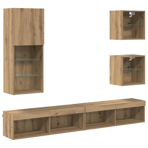 TV Wall Units with LED Wall-mounted 5 pcs Artisan Oak Engineered Wood