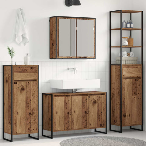 vidaXL Bathroom Furniture Set with Drawer Old Wood Engineered Wood