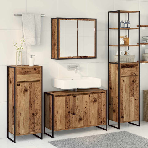 vidaXL Bathroom Furniture Set with Drawer Old Wood Engineered Wood