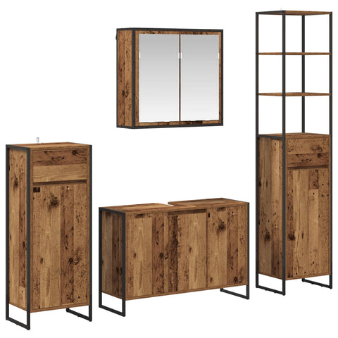 vidaXL Bathroom Furniture Set with Drawer Old Wood Engineered Wood