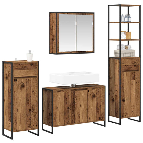 vidaXL Bathroom Furniture Set with Drawer Old Wood Engineered Wood