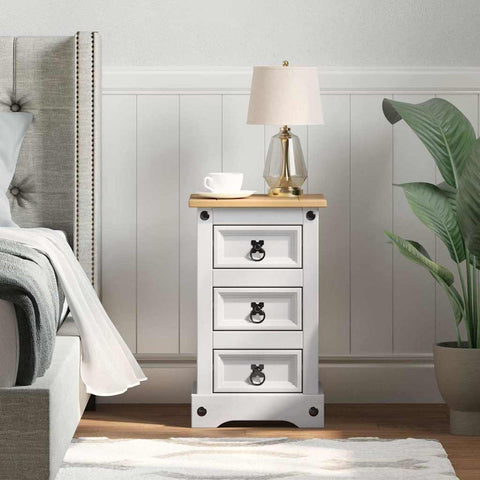 vidaXL Bedside Table White 35 x 32.5 x 58 cm Solid Pine Wood