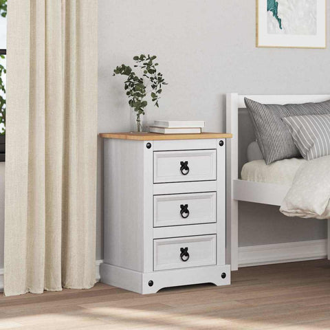 vidaXL Bedside Table with Drawer White 45 x 35 x 64 cm Solid Pine Wood