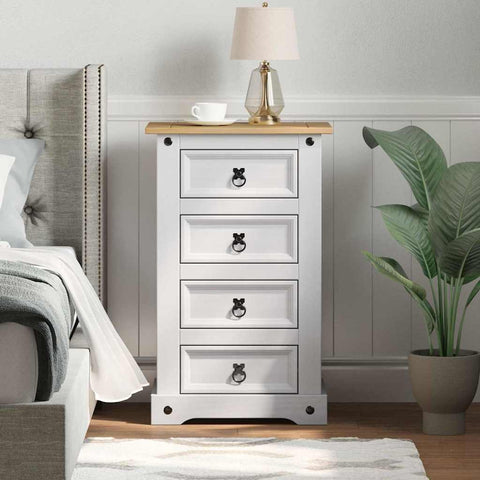 vidaXL Bedside Table with Drawer White 53 x 39 x 84 cm Solid Pine Wood