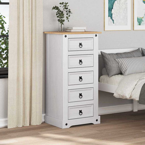 vidaXL Bedside Table White 53 x 39 x 103 cm Solid Pine Wood