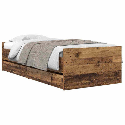 vidaXL Bed Frame with Drawer Old Wood 100 x 200 cm Solid Pine Wood