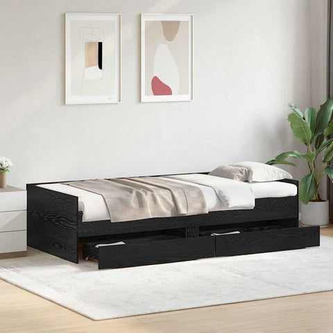 vidaXL Bed Frame with Drawer Black Oak 100 x 200 cm Solid Pine Wood