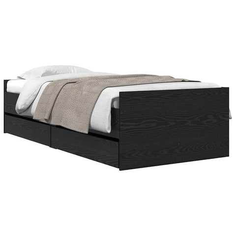 vidaXL Bed Frame with Drawer Black Oak 100 x 200 cm Solid Pine Wood