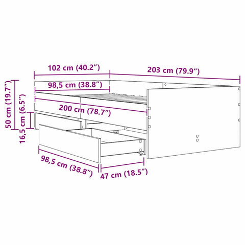 vidaXL Bed Frame with Drawer Black Oak 100 x 200 cm Solid Pine Wood