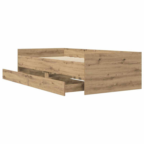 vidaXL Bed Frame with Drawer Artisan Oak 90 x 200 cm Solid Pine Wood