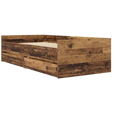 vidaXL Bed Frame with Drawer Old Wood 90 x 190 cm Solid Pine Wood
