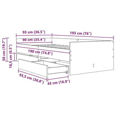 vidaXL Bed Frame with Drawer Old Wood 90 x 190 cm Solid Pine Wood