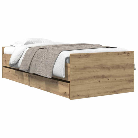 vidaXL Bed Frame with Drawer Artisan Oak 90 x 190 cm Solid Pine Wood