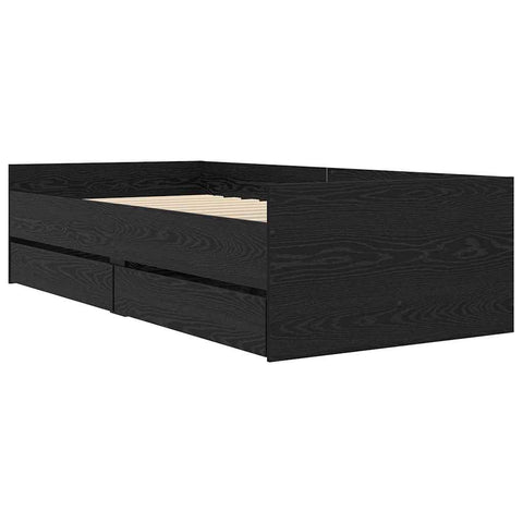 vidaXL Bed Frame with Drawer Black Oak 90 x 190 cm Solid Pine Wood