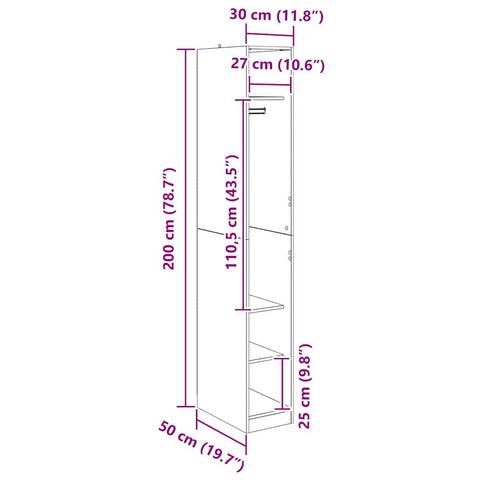vidaXL Wardrobe with Shelf Black Oak 50 x 30 x 200 cm Engineered Wood