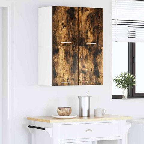 vidaXL Hanging Cabinet Riga 2 pcs Smoked Oak and White 60 x 31 x 40 cm