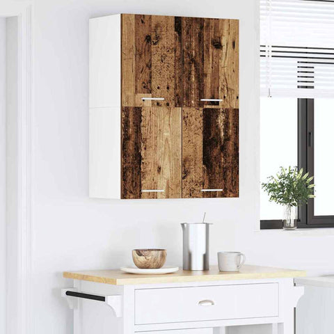 vidaXL Hanging Cabinet Riga 2 pcs Old Wood and White 60 x 31 x 40 cm