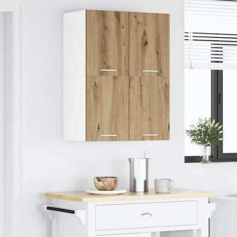 vidaXL Hanging Cabinet with Shelf Riga 2 pcs Artisan Oak and White