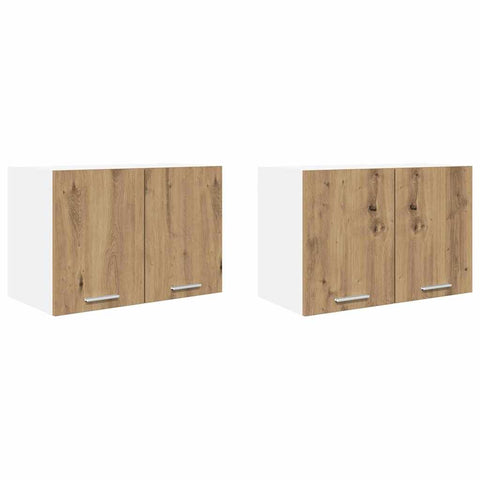 vidaXL Hanging Cabinet with Shelf Riga 2 pcs Artisan Oak and White