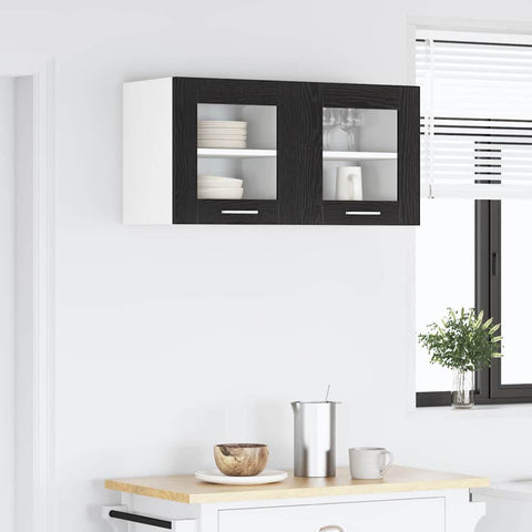 vidaXL Hanging Cabinet with Shelf Riga 2 pcs Black Oak 40 x 31 x 40 cm