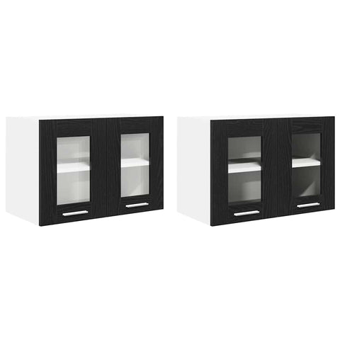 vidaXL Hanging Cabinet with Shelf Riga 2 pcs Black Oak 60 x 31 x 40 cm