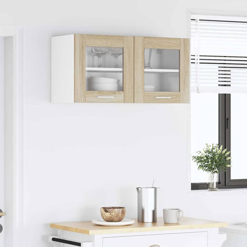 vidaXL Hanging Cabinet Riga Sonoma Oak and White 80 x 31 x 40 cm