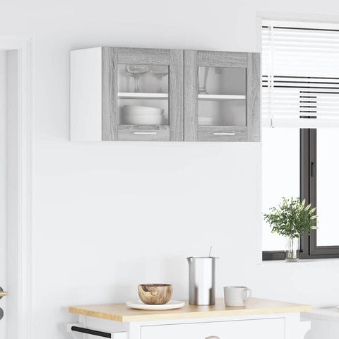 vidaXL Hanging Cabinet Riga Grey Sonoma and White 80 x 31 x 40 cm