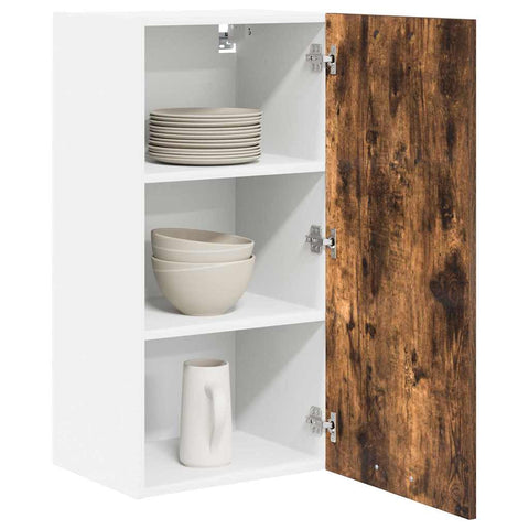 vidaXL Hanging Cabinet Riga Smoked Oak and White 40 x 31 x 80 cm