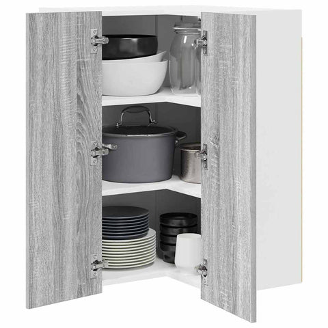 vidaXL Hanging Cabinet Riga Grey Sonoma and White 57 x 57 x 80 cm