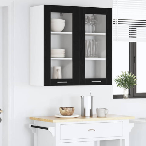 vidaXL Hanging Cabinet Riga Black Oak 40 x 31 x 80 cm Engineered Wood