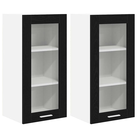 vidaXL Hanging Cabinet with Shelf Riga 2 pcs Black Oak 40 x 31 x 80 cm