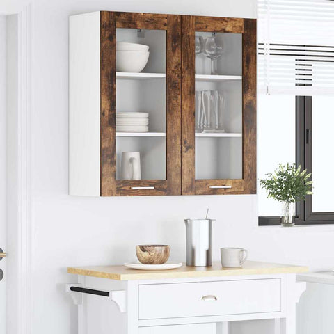 vidaXL Hanging Cabinet with Door Riga 2 pcs Smoked Oak 40 x 31 x 80 cm