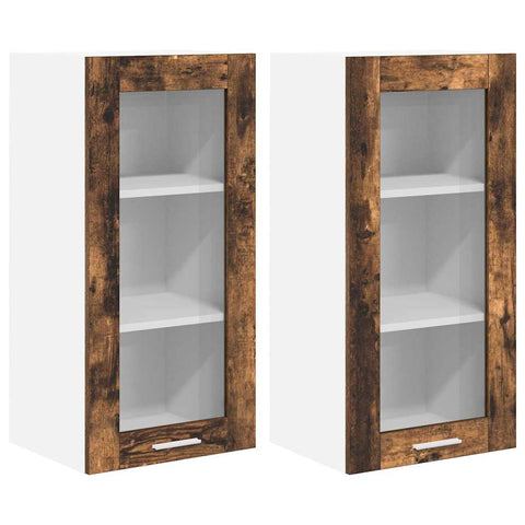 vidaXL Hanging Cabinet with Door Riga 2 pcs Smoked Oak 40 x 31 x 80 cm