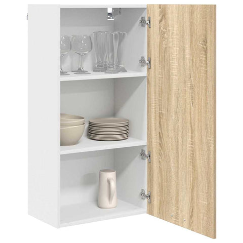 vidaXL Hanging cabinet Riga Sonoma Oak and White 50 x 31 x 100 cm