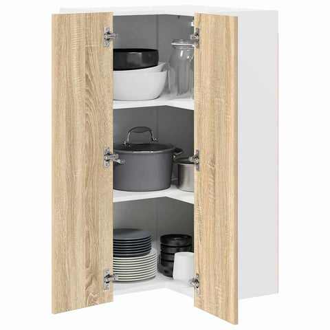 vidaXL Hanging cabinet Riga Sonoma Oak and White 57 x 57 x 100 cm