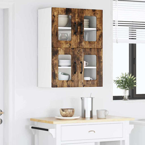 vidaXL Kitchen Wall Cabinet with Door 2 pcs Smoked Oak 60 x 31 x 40 cm