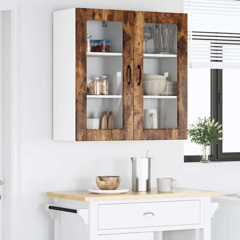 vidaXL Kitchen Wall Cabinet with Door 2 pcs Smoked Oak 40 x 31 x 80 cm