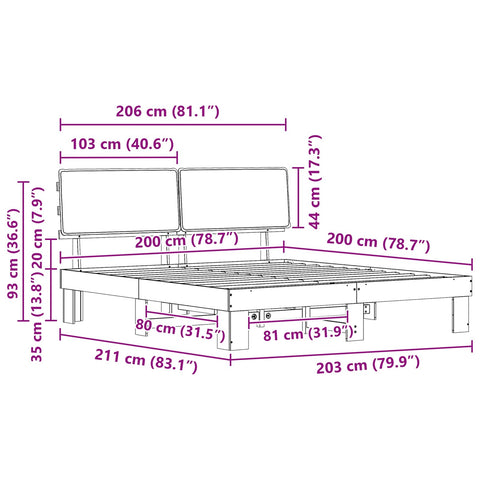 vidaXL Bed Frame with Upholstered Headboard Black 200 x 200 cm