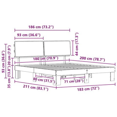 vidaXL Bed Frame with Upholstered Headboard Taupe 180 x 200 cm