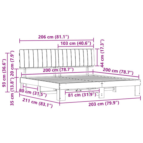 vidaXL Bed Frame with Upholstered Headboard Dark Grey 200 x 200 cm