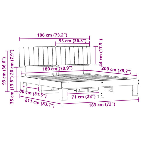 vidaXL Bed Frame with Upholstered Headboard Black 180 x 200 cm