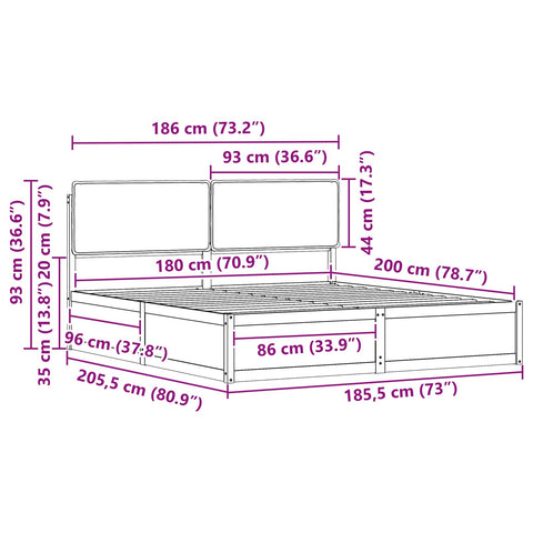 vidaXL Bed Frame with Upholstered Headboard Light Grey 180 x 200 cm