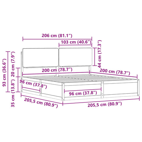 vidaXL Bed Frame with Upholstered Headboard Black 200 x 200 cm