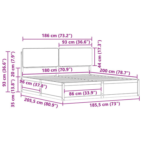 vidaXL Bed Frame with Upholstered Headboard Light Grey 180 x 200 cm