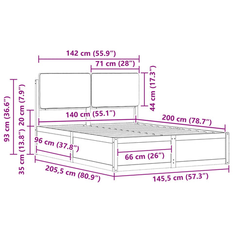 vidaXL Bed Frame with Upholstered Headboard Black 140 x 200 cm